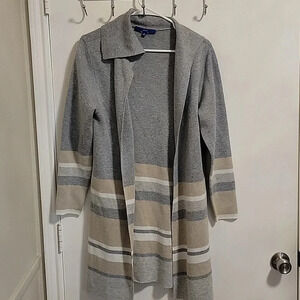 APT. 9‎ Cardigan Sweater Medium Gray Stripe Warm Winter Medium Office Preppy